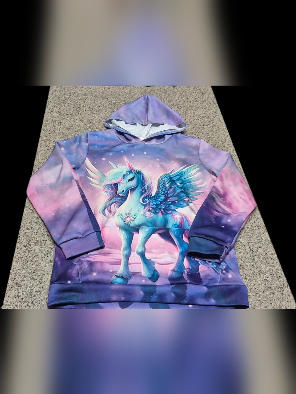 ​Magical Unicorn Pegasus Graphic Hoodie Galaxy All Over Print Girls Yth XL 14/16